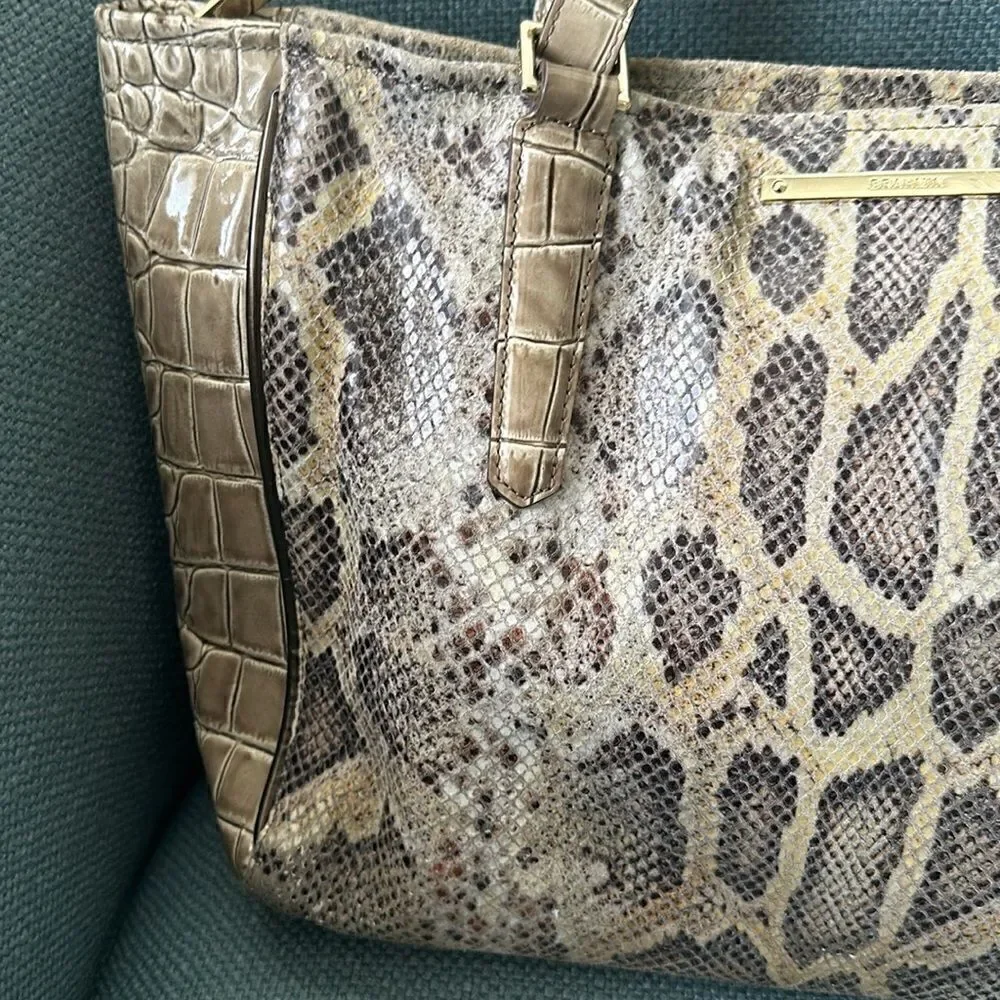 Brahmin Medium Asher Satchel Natural Leighton Handbag Purse Snakeskin Taupe